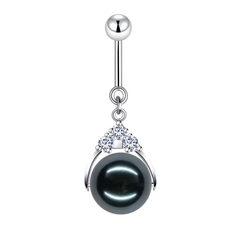 sterling silver umbigo aneis para homens e mulheres perola negra oyster dangle piercing umbigo barbell curvo joias 925 01