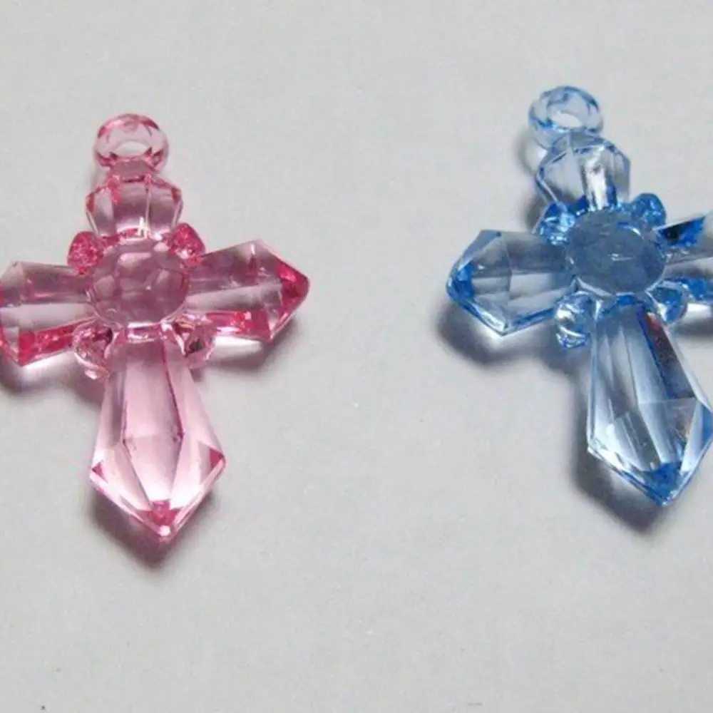 50 Mixed Colour Transparent Acrylic Cross Charm Pendants 28X20mm