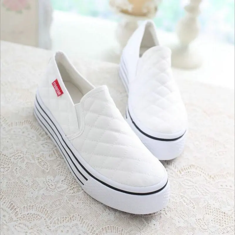 NEW Woman Thick bottom Casual Vulcanize Shoes Womens Canvas Solid Colour Sneakers White Fashion Platform Walking Footwear dfc