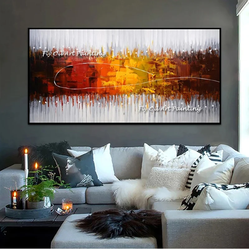 

Colorful Abstract Orange Grey Oil Painting Canvas Posters 100% Handmade Wall Art Decorative Picture for Living Room Home Decor