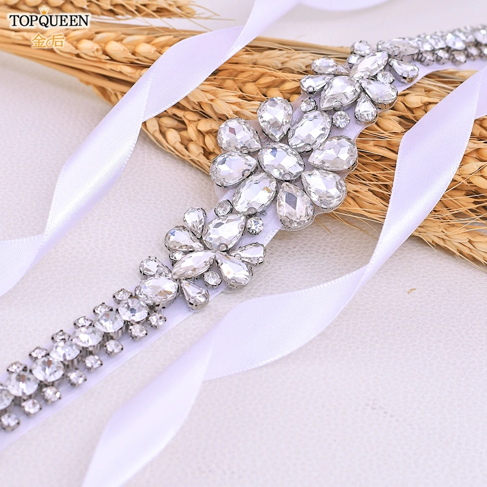 TOPQUEEN S258 Luxury Wedding Belt with Rhinestones Woman Stone Belt Wedding Dress Belt Jeweled Belt for Formal Dress Custom Belt