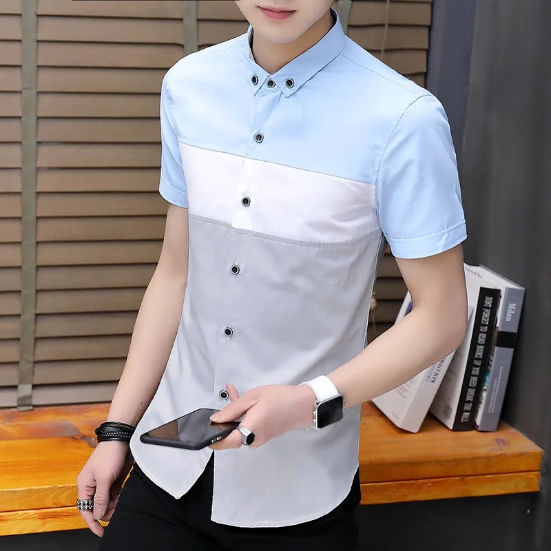 

Men's Cardigan Short Sleeve Thin Handsome Shirt New All-match Color Matching Summer Fashion Slim Harajuku Business Personality