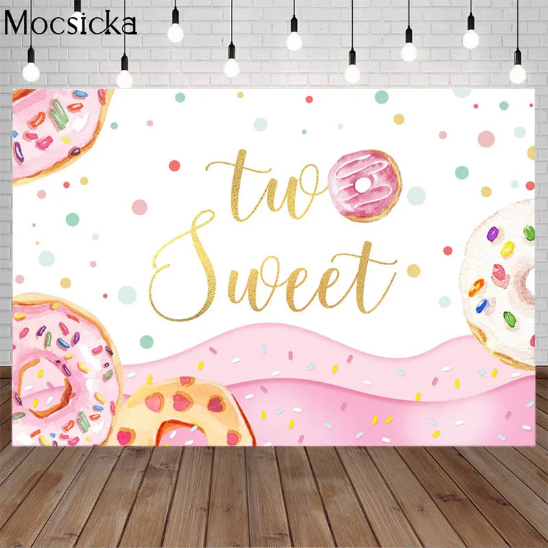 

Mocsicka Sweet Donuts Newborn Two Sweet Party Photography Backdrop Pink Candy Girl Birthday Portrait Photo Background Photozone