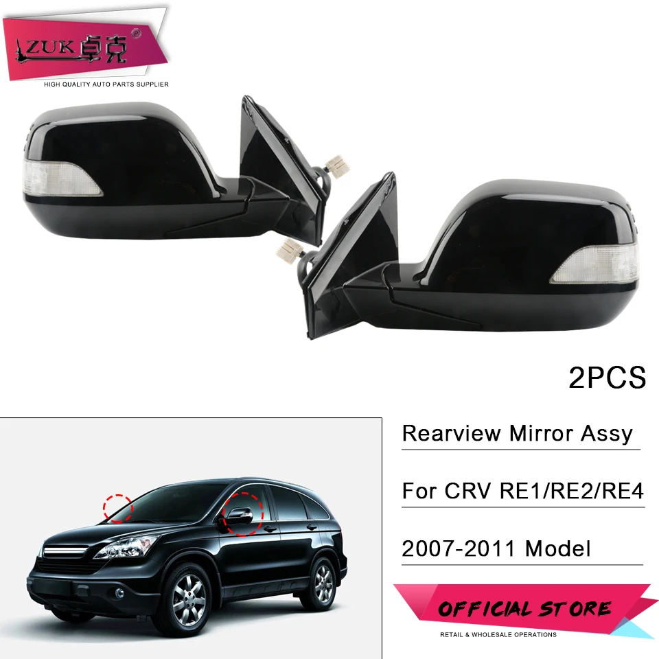 

ZUK 2PCS Car Outer Rearview Door Mirror Assy For HONDA CRV 2007 2008 2009 2010 2011 RE1 RE2 RE4 With LED Heated Electric Folding