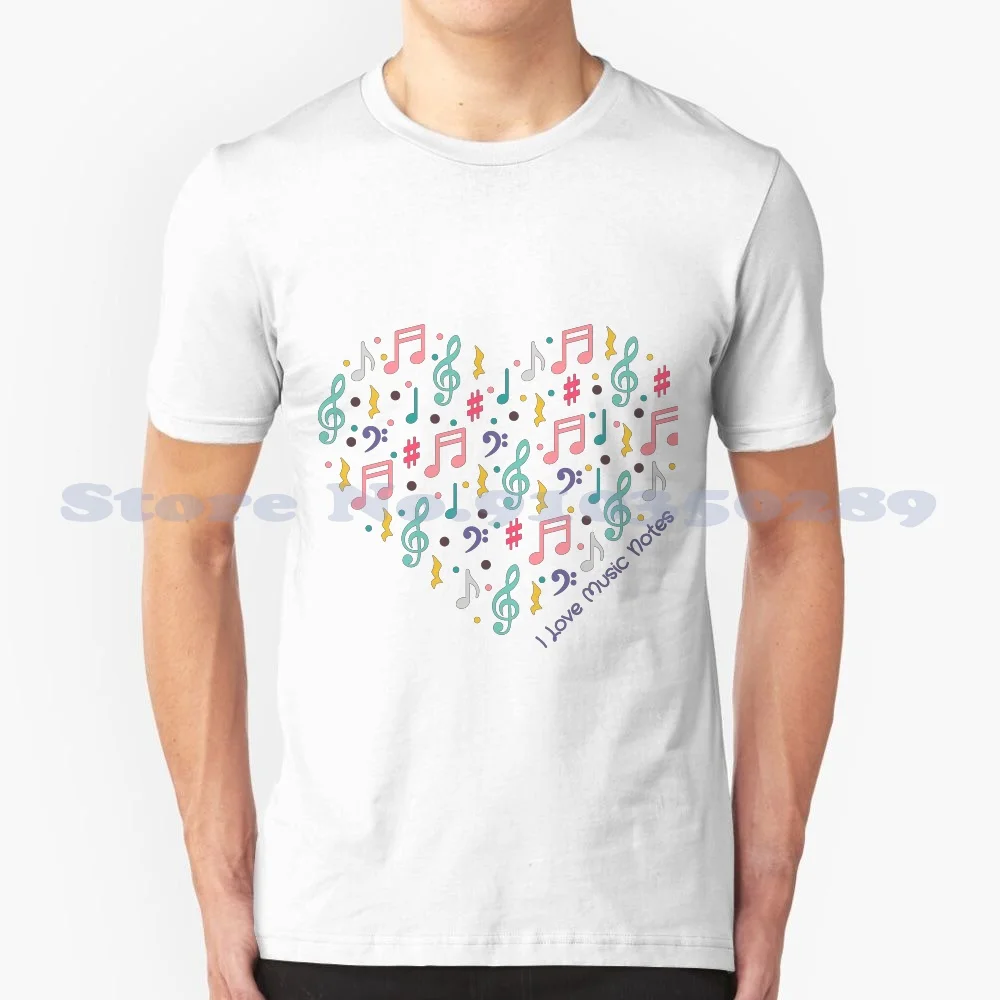 I Love Notes Music 100% Cotton T-Shirt Musica Jazz Piano Blues Rocha Bateria Amor Pop Sond Toque Galmes Cranio Notas Engra?Ado