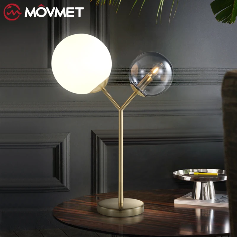Creative Modern Minimalist Double Glass Ball Table Lamp ForLiving Room Study Model Bedroom Decoration Study Table Light