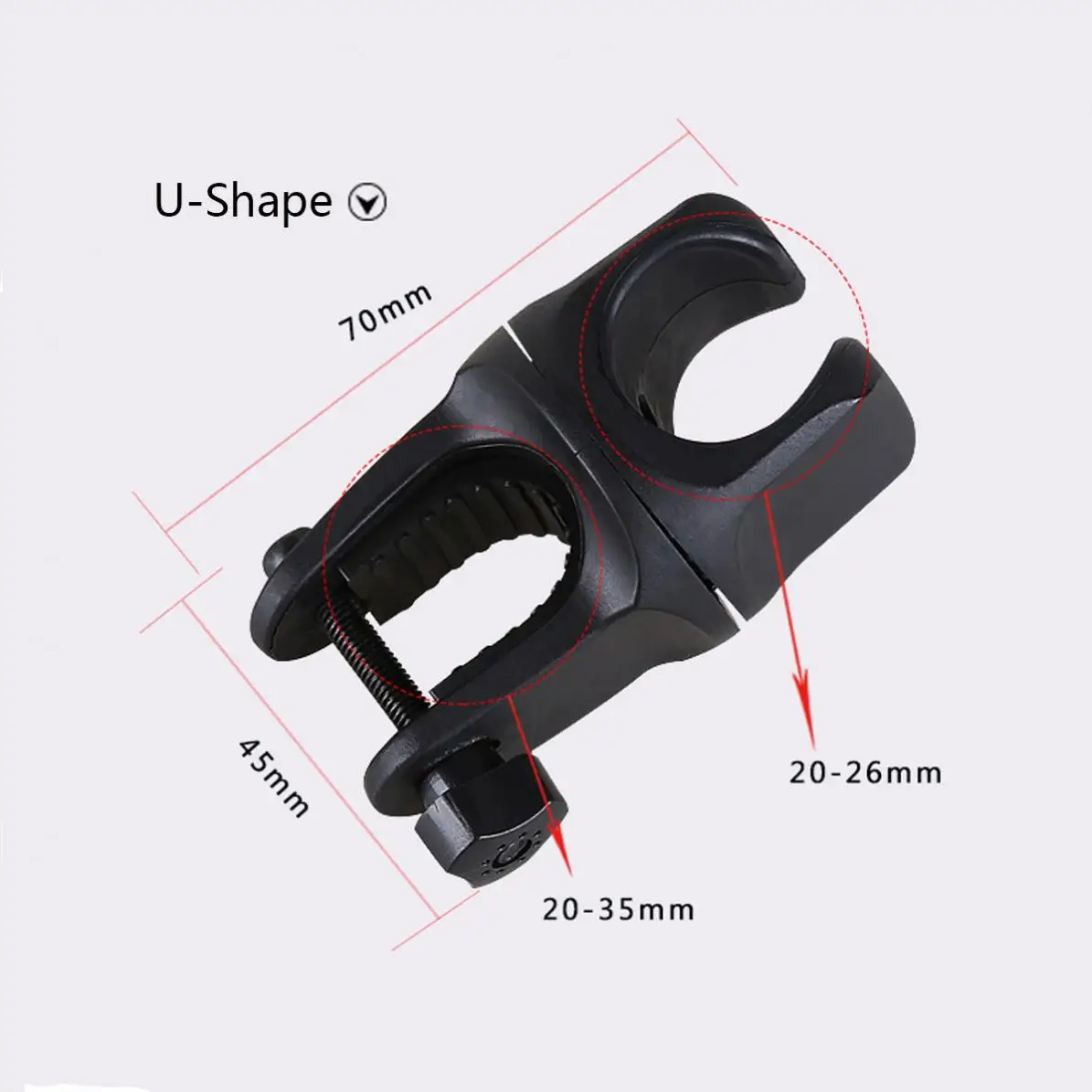 360 Swivel Bicycle Bike Cycle Front Mount LED Headlight Holder Clip Rubber for 20-26mm Diameter Flashlight