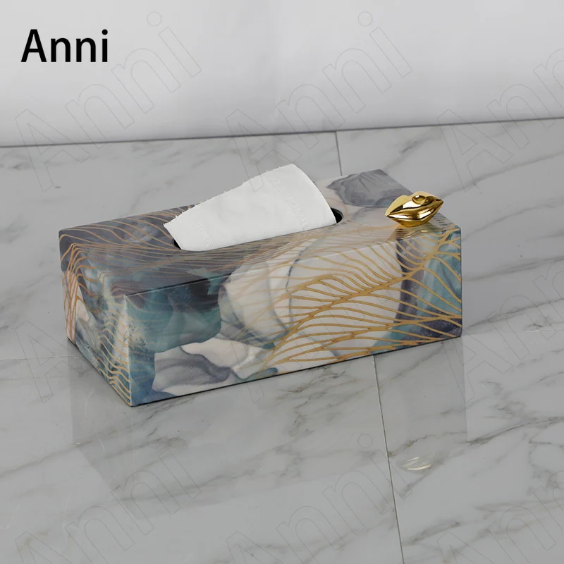 Creativity Flow of Gold Tissue Boxes European Modern Painted Bright Piano Paint Wood Paper Towel Organization Home Decoration