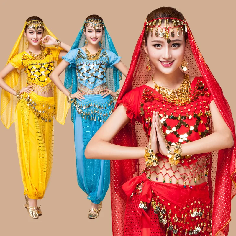 4 Cái/bộ Nữ Múa Bụng Trang Phục Dành Cho Người Phụ Nữ Múa Bụng Đầm Trưởng Thành Bellydance Phù Hợp Với Nữ Giai Đoạn Quần Áo Trên Váy Dây Lưng áo Voan Bộ