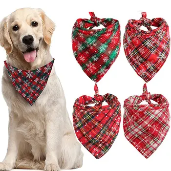 Hunde-Bandanas, großer Haustier-Schal, Weihnachten, Schnee, Aufdruck, Hund, Baumwolle, kariert, waschbar, Fliegen, Halsband, Katze, Hundeschal, großes Hunde-Zubehör