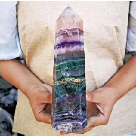 Natural Fluorite Quartz Crystal Obelisk Healing Decoration(With geode)