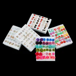 18 pairs Mix Style Gold Silver Color Rhinestone Crystal Flower Stud Earings Set For Women Girls Small Plastic Earrings Brincos