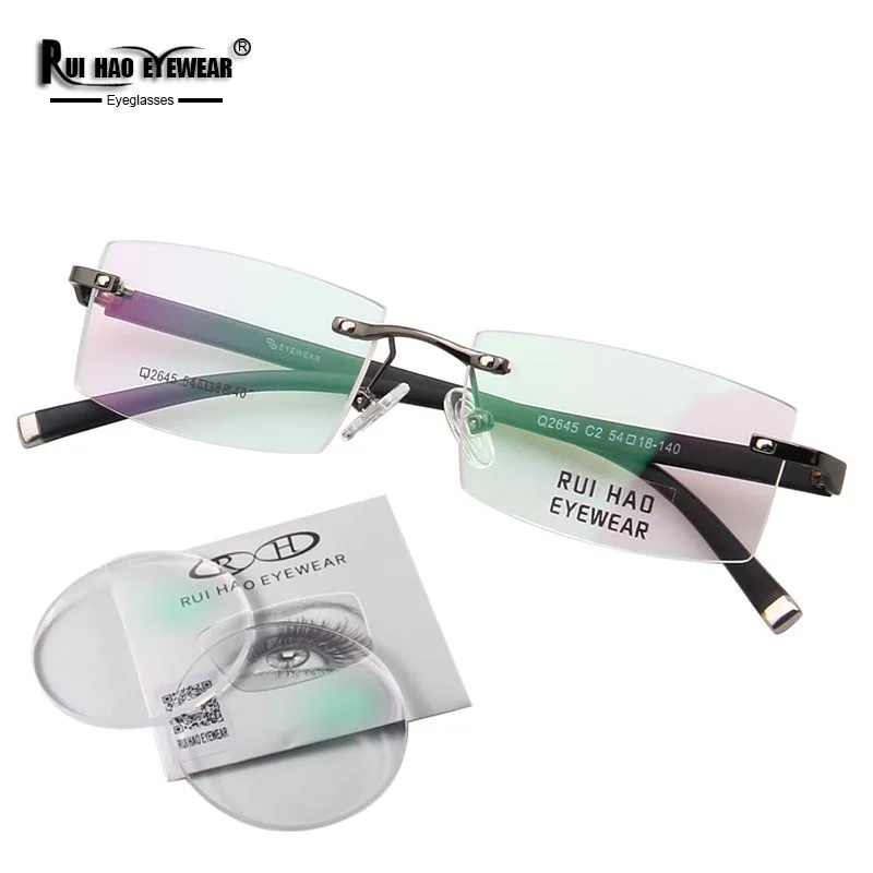 Rimless Glasses Frame Fill Myopia Prescription Lenses Customize Eyeglasses Rui Hao Eyewear Resin Lenses Progressive Spectacles