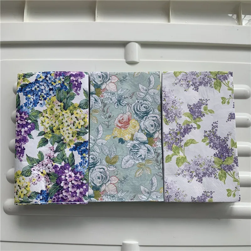 15 decoupage wedding vintage napkin paper elegant tissue purple green blue flower craft birthday party serviettes decor 33*40cm