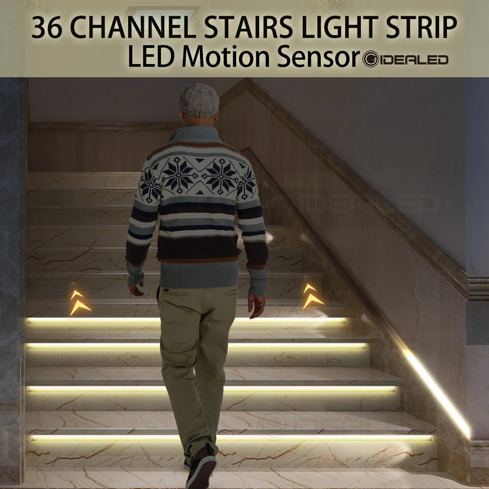 sem fio stair led light strip sensor de movimento escurecimento da lampada interior 24v flexivel passo escada quarto 01