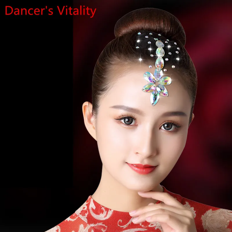 New Children Latin Dance Headdress Competition Professional Performance Diamond Accessories Adults National Standard Decoration