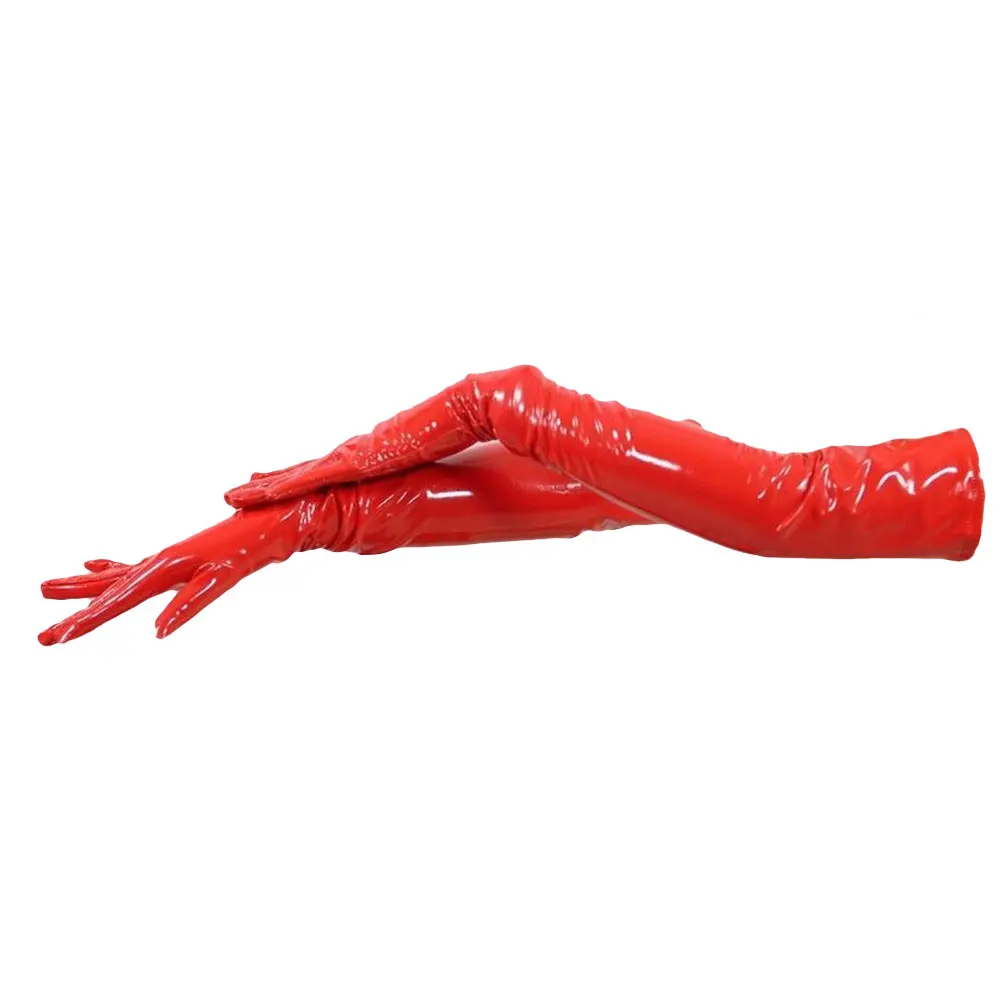 Sexy Women Shiny Faux Leather Latex Long Gloves PU PVC Full Fingers Elbow Glove Hip-pop Jazz Outfit Mittens Cosplay Accessory F2