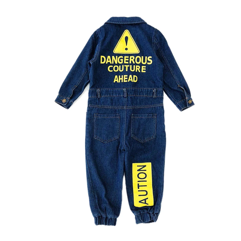 แฟชั่น Jean Jumpsuit แขนยาวแสดงเอว Overalls กางเกงสบายๆหลวม Jazz เครื่องแต่งกาย