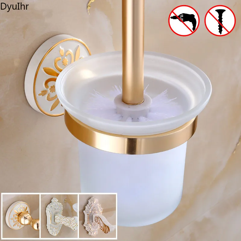 Bathroom accessories punch-free toilet brush set European style toilet toilet space aluminum shelf ivory white long handle