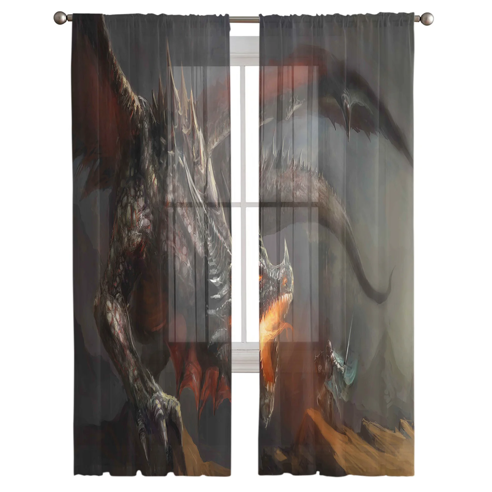 Dragon Warriors Medieval Art Deco Painting Sheer Curtains for Living Room Modern Bedroom Voile Tulle Curtain Window Drapes