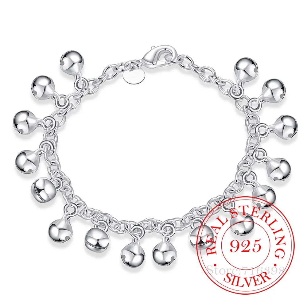 

925 Sterling Silver Bracelet Korean Cute Jingle Bells Charm Bracelets & Bangles Chains For Men and Women Fine Jewelry Party Gift