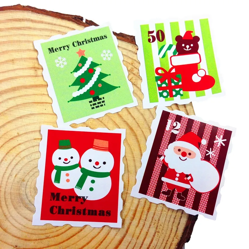 100pcs/lot Colored Christmas Stamp design Kraft Seal Sticker Kraft Paper Material stick DIY Multifunction gift sticker