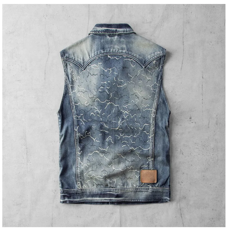 Vest Mens Biker Vintage Blue Motorcycle Waistcoat Casual Cowboy Sleeveless Denim Jeans Jacket Coat