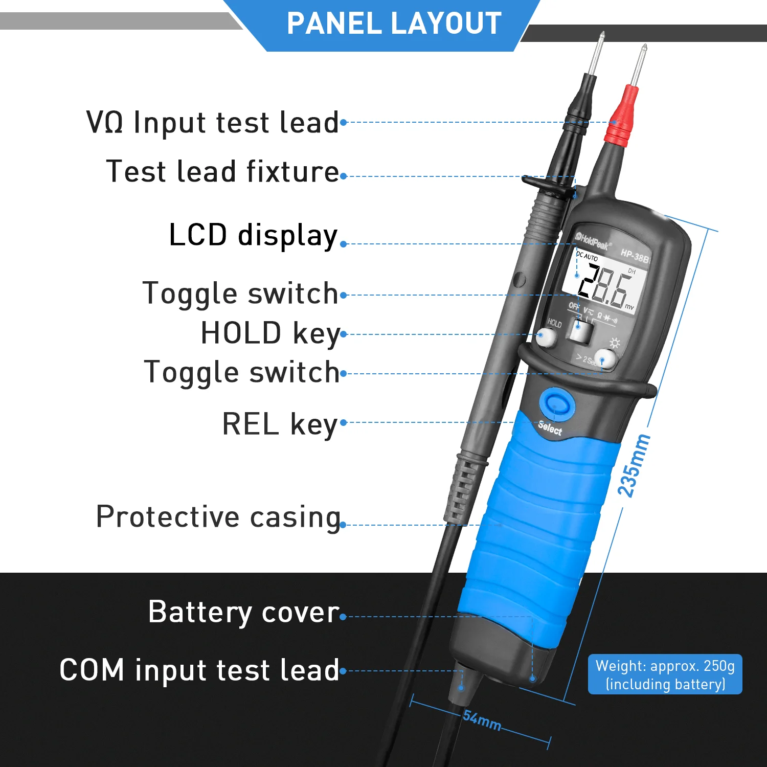 HoldPeak HP-38B Precision Digital Multimeter Pen Type Meter Auto Range LCD Professional AC/DC Voltage Electronic Diode Tester