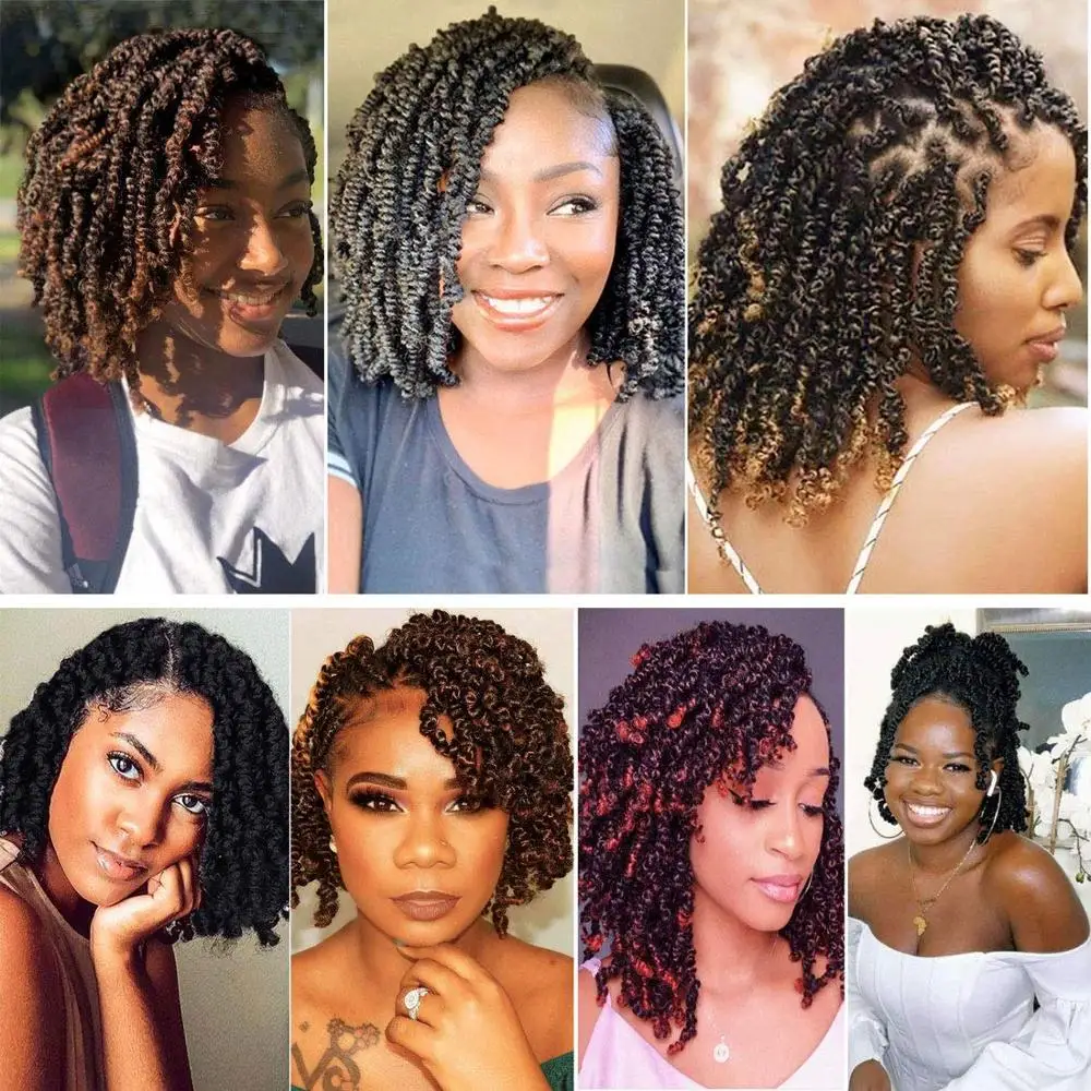 Pre-twisted Spring Twist Hair 10 Inch Ombre Curly Bob Passion Twists Synthetic Braiding Hair Bomb Twist Crochet Hair Extensions