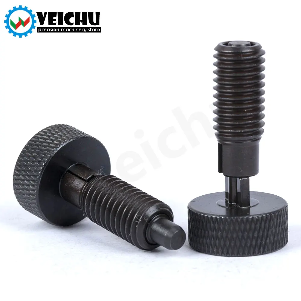 VEICHU 1pcs  Black Carbon Steel Knurled Knob Screws Self-Locking Indexing Plungers With Nuts Spring Plungers Fastening Bolts