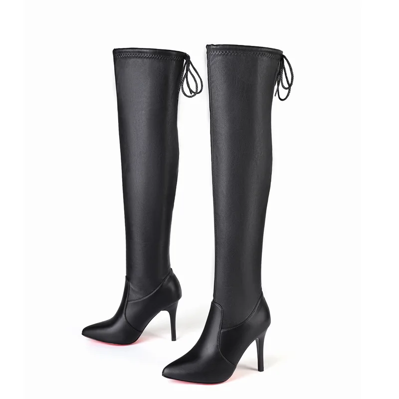 2019 Hot Sexy Party Boots Fashion Leather Shoes Women Over the Knee Heels Boots Stretch Flock Winter High Boots botas