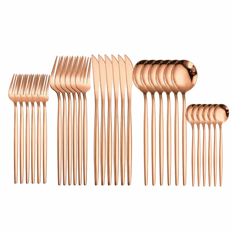 

Rose Gold Spoon Dinnerware Set Fork Knive Stainless Steel Tableware Western Cutlery Set 30 Piece Luxury Dessert Fork Flatware