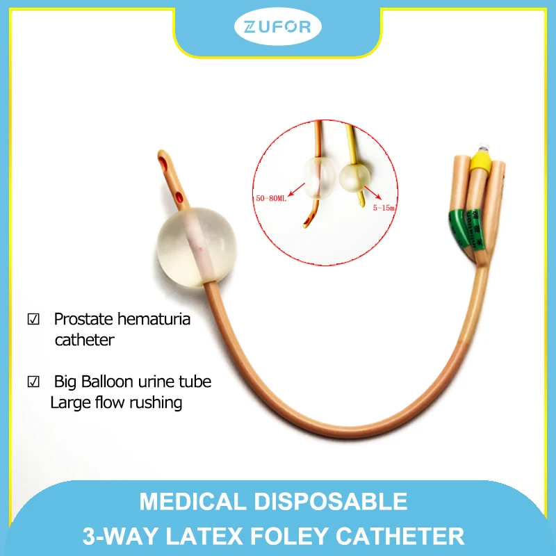 3 way 80ml Big Balloon Latex Foley Catheter Dufour Tip Reinforced uurine Tube Large Flow Rushing Prostate Hematuria Catheter