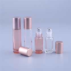 2PCS 10ml Pink Color Thick Glass Roll On Essential Oil Empty Perfume Bottle Roller Ball Bottle For Travel