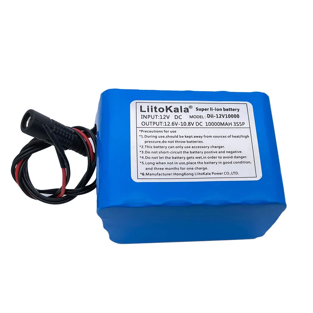 LiitoKala Large capacity 100% Original 12V 10000mAh 18650 rechargeable lithium batteries 12V 10ah+12.6V 3A battery Charger