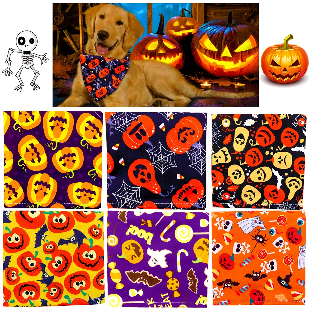 

2021 New Dog Bandanas Halloween Pet Dog Bandanas Scarf Turkey Style Pet Dog Cat Puppy Bibs Pet Supplies Polyester Dogs Bandana