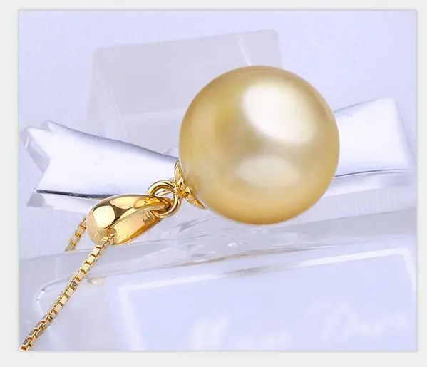 

free shipping gorgeous AAA++ 13-14mm south sea round natural gold pearl pendant 18k chain