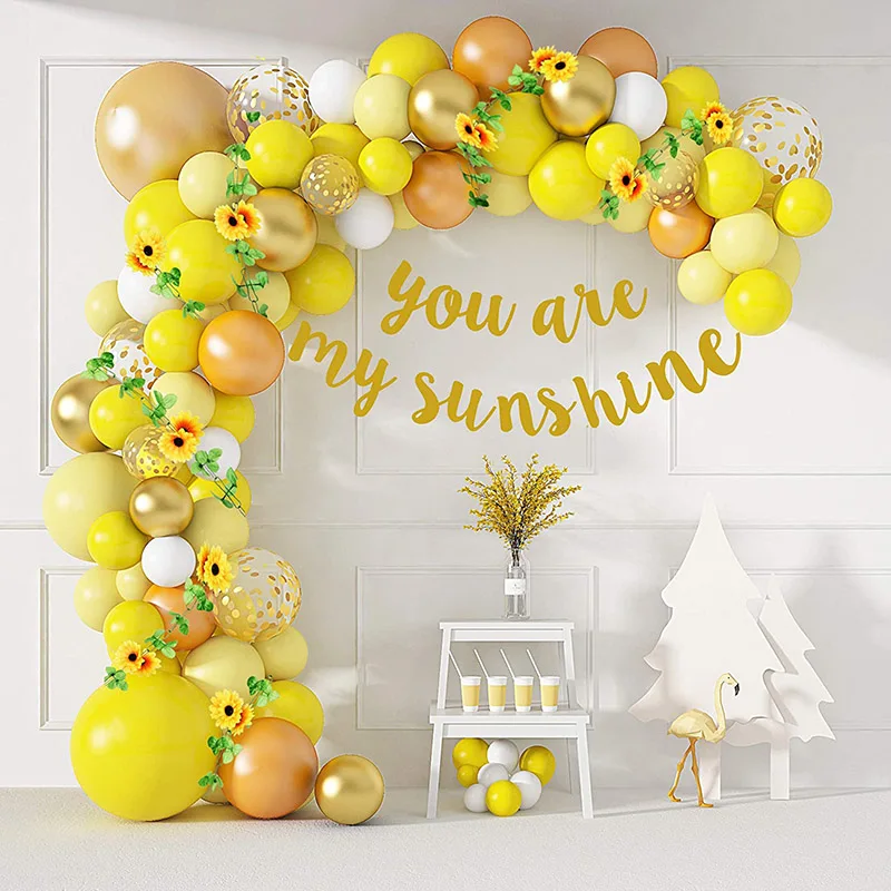 78pcs/lot sunflower Baby Shower Decorations Sunshine Balloons birthday Garland Arch Kit white Yellow balloons Party Decor