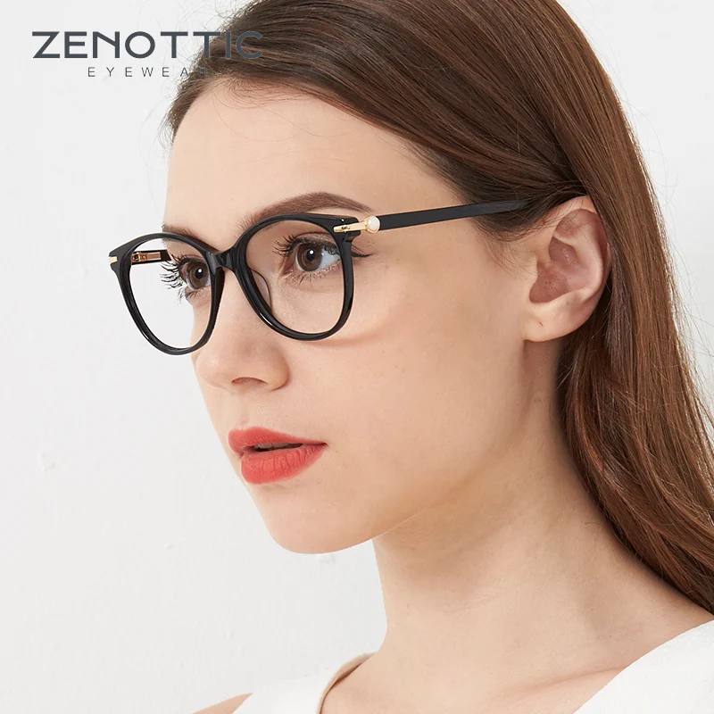 ZENOTTIC Fashion Urltra-Light Acetate Round Optical Glasses Frame for Women Vintage Eyewear No-Prescription Eyeglasses BT300