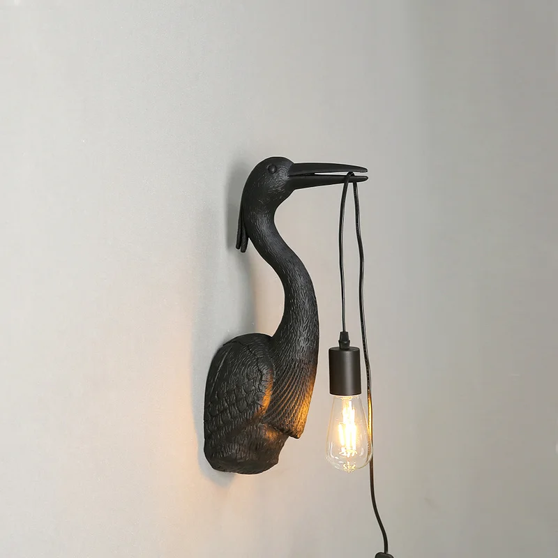 

Postmodern Designer Resin Crane Wall Lamps Art Deco Hallway Hotel Dining Room Wall Lights Fixtures Birds Animal E27 Wall Sconce
