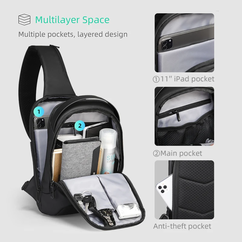 Mark Ryden Men Travel Shoulder Bag Water-repellent Sports Chest Bag Anti-theft Crossbody Bags USB Charging Messenger Bag