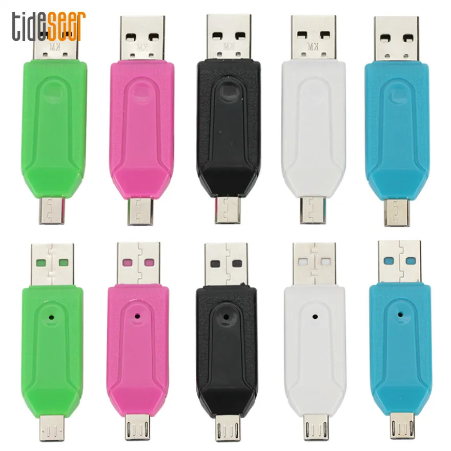 5 Colors 2 in 1 Micro USB Dual Slot OTG Adapter with TF SD Memory Card Reader For Android Smartphone PC Laptop Computer 300pcs