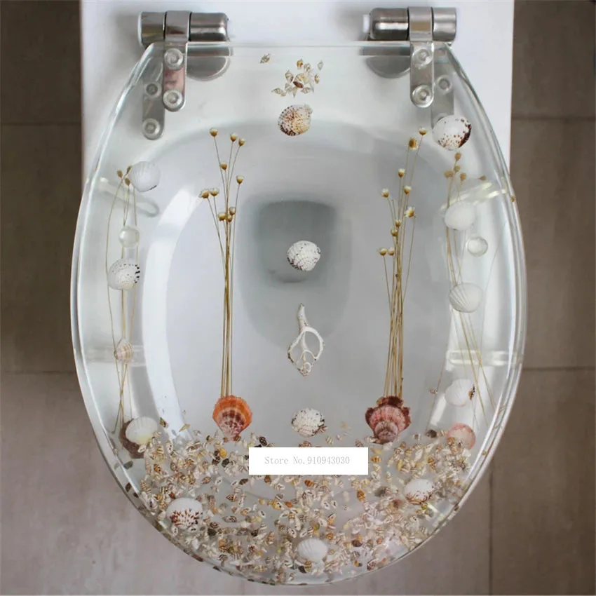 New 47*38CM High-grade Beautiful Resin Toilet Seat Cover Stainless Steel Slow Down Toilet Cover Mute Thickened U/V/O Universal