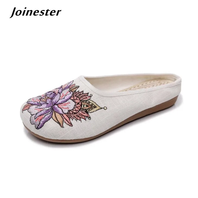 Embroidered Women Summer Slippers Ladies Vintage Outdoor Slides босоножки женские 2021 Female Dancing Shoes Backless Sandals