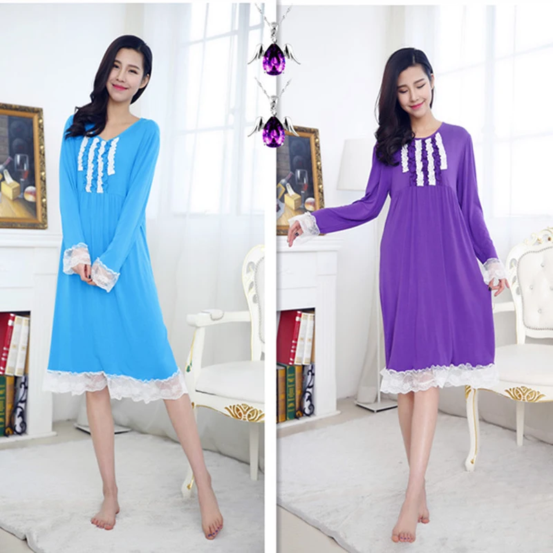 

Spring And Autumn Winter Lady Modal Cotton Long Sleeve Long Style With Fat Princess Nightdress Pregnant Women Can Wear Sleepwear