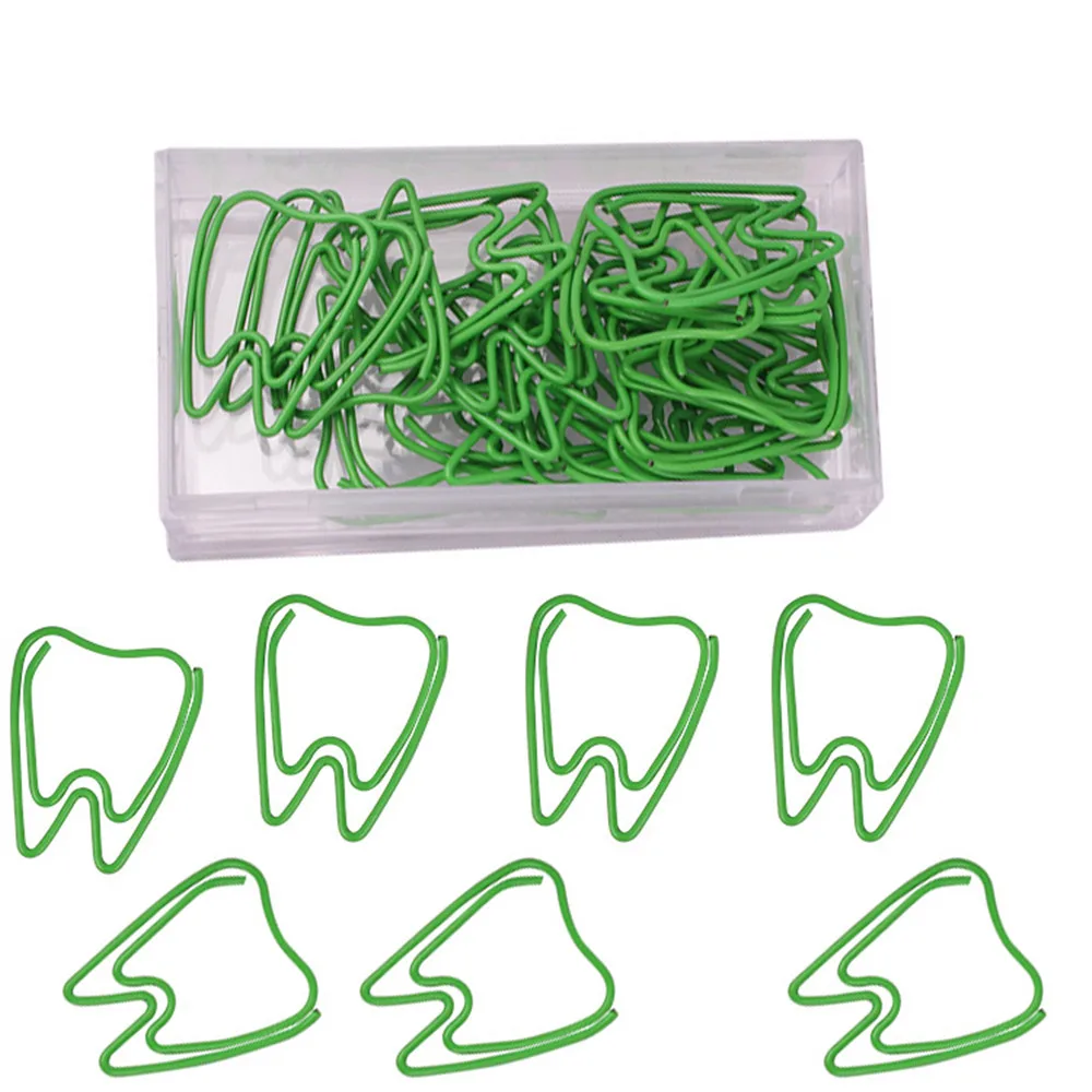 20 Stks/doos Schattige Groene Tand Vorm Paperclips Escolar Bladwijzers Foto Memo Ticket Clip Creatieve Briefpapier School Kantoorbenodigdheden