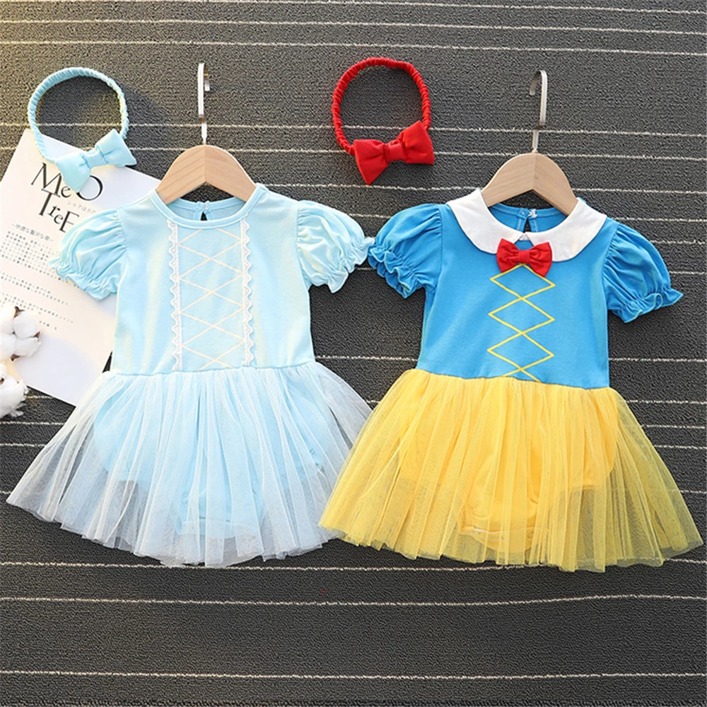 1 2 Years Baby Girls Halloween Tinker Bell Costume Newborn Princess Elsa Dress Up Snow White Puff Sleeve Romper Bow Headband