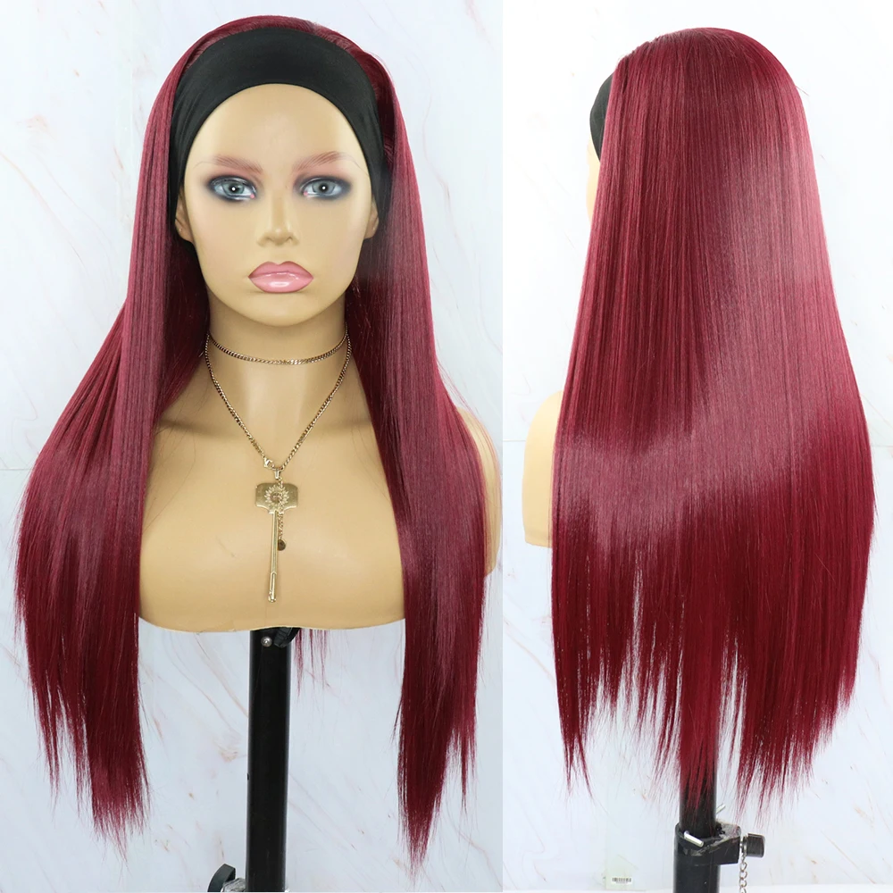 Beautiful Diary 99J Color Silky Straight Synthetic Hair Wigs For Black Women Futura Hair Heat Resistant Synthetic Headband Wigs