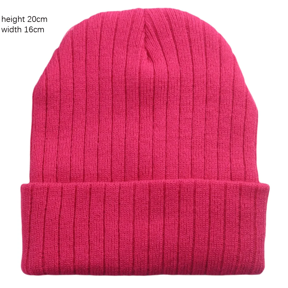 Snug Fit Ladies Knit Hats Winter Beanies Plain Neon Yellow Men\'s Skullies Stretch Soft Acrylic Pink Lt.purple