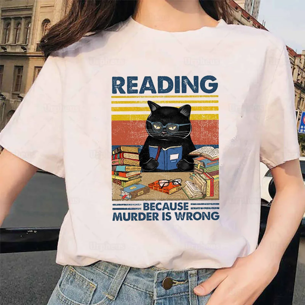 Maglietta del gatto nero in stile Vintage che legge perché l\'uccisione è un errore amanti dei libri divertenti magliette grafiche in cotone